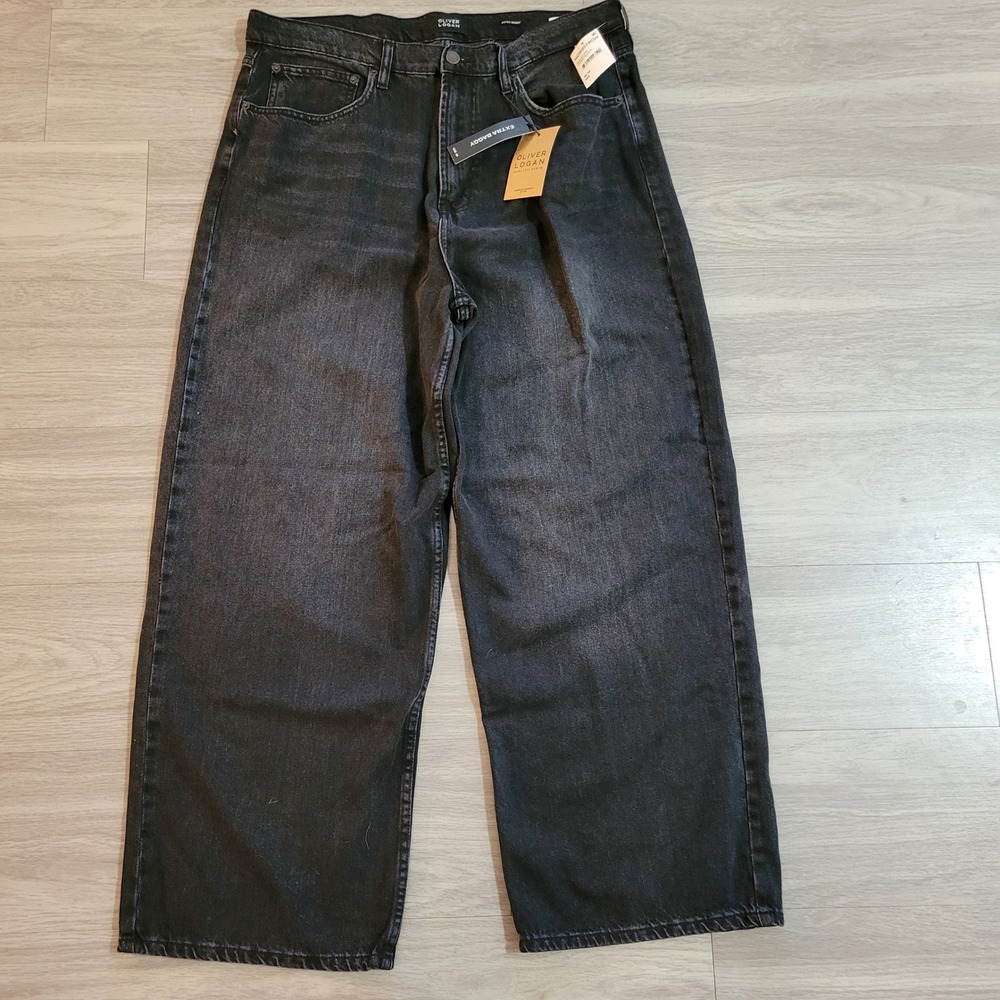 Oliver Logan Extra Baggy Jeans Faded Black Wide Leg Denim 36x30